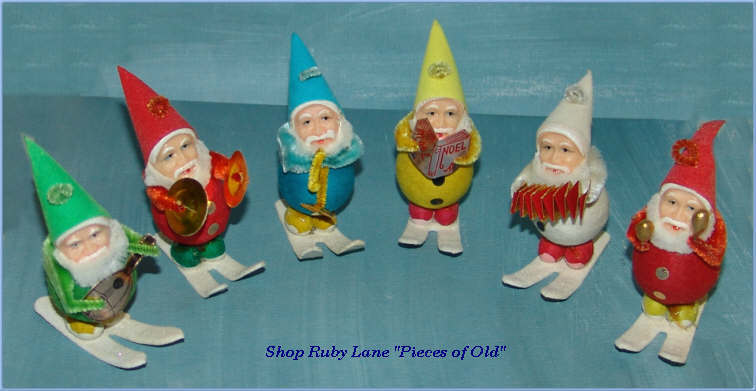 Vintage Christmas Elf Band Papier-mache Ornaments Mint in Box! Vintage Christmas Elf Band Papier-mache Ornaments Mint in Box!