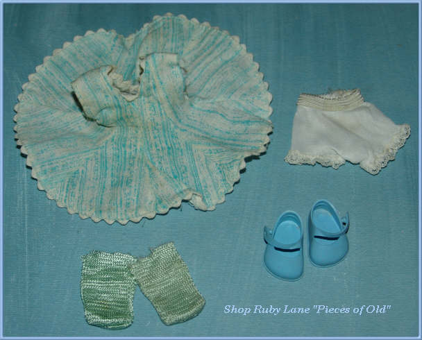 Vogue Ginny Doll play dress, teal & white c.1956 Vogue Ginny Doll play dress, teal & white c.1956