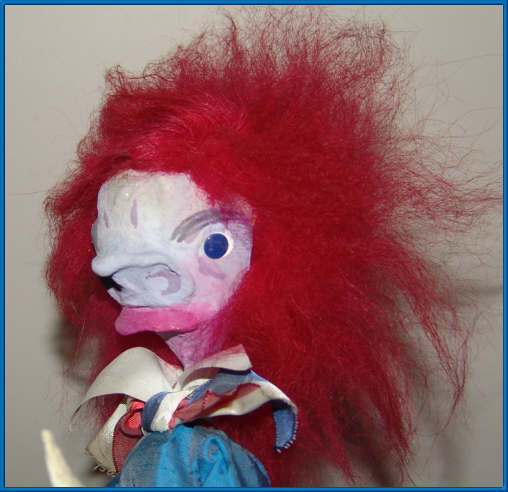 Hippie-era Folk Art "Punch" Character Doll with Wild Pink Hair Hippie-era Folk Art "Punch" Character Doll with Wild Pink Hair