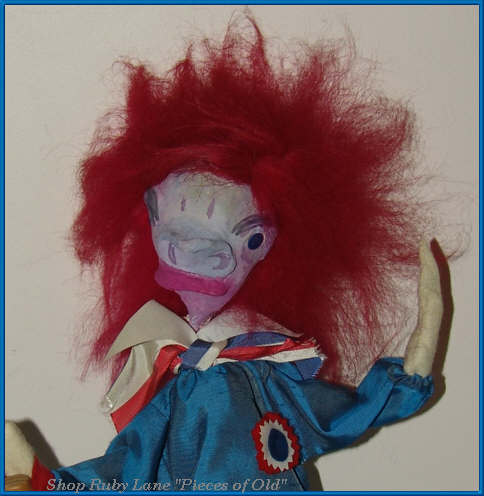 Hippie-era Folk Art "Punch" Character Doll with Wild Pink Hair Hippie-era Folk Art "Punch" Character Doll with Wild Pink Hair