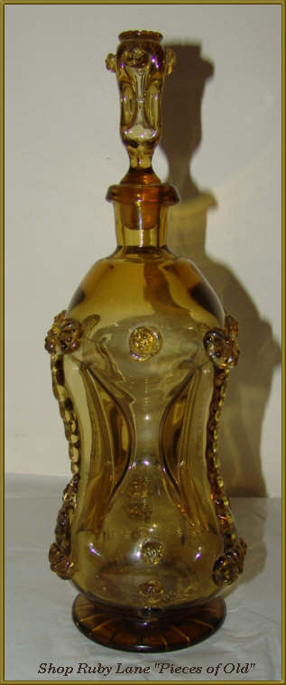 Italian Art Glass Bottle, Hour Glass Shape Italian Art Glass Bottle, Hour Glass Shape