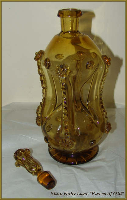 Italian Art Glass Bottle, Hour Glass Shape Italian Art Glass Bottle, Hour Glass Shape