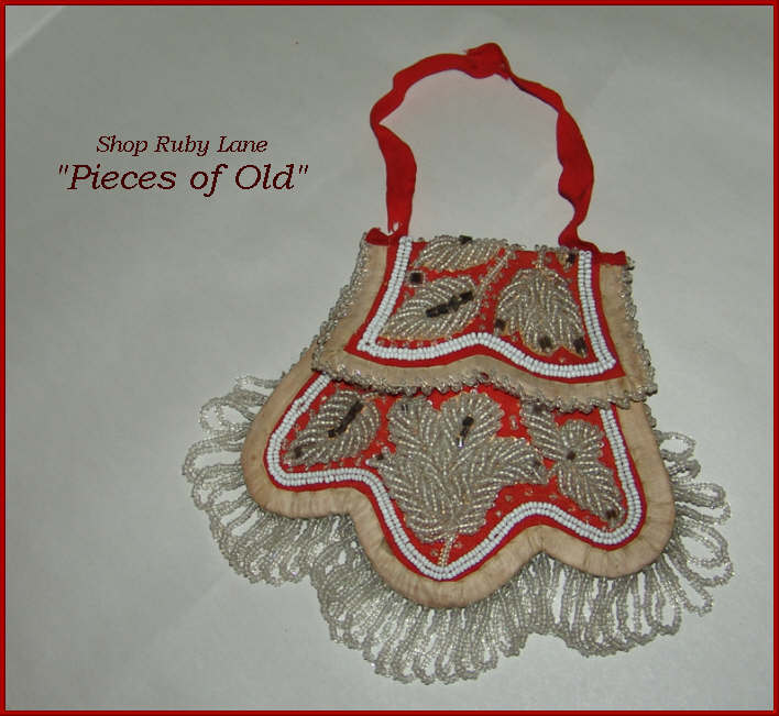 Antique Iroquois Indian Beaded Purse with fringe c.1900 Antique Iroquois Indian Beaded Purse with fringe c.1900