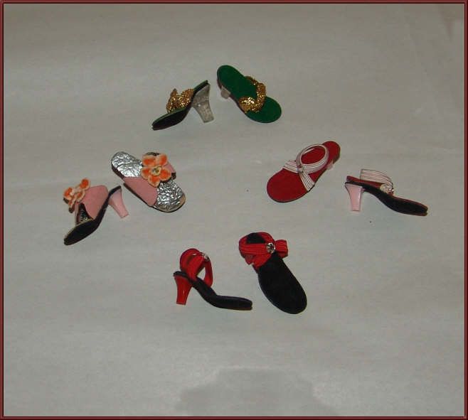 7 Pair of Shoes for Vogue Jill Doll, Strappy Heels & Mules 7 Pair of Shoes for Vogue Jill Doll, Strappy Heels & Mules