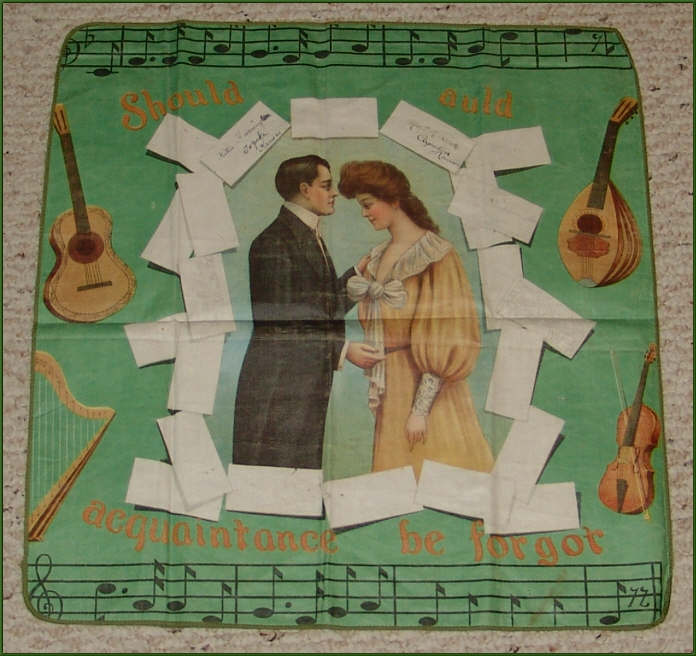 Victorian Lithograph on Linen, Musician's Autograph Pillowcase Victorian Lithograph on Linen, Musician's Autograph Pillowcase