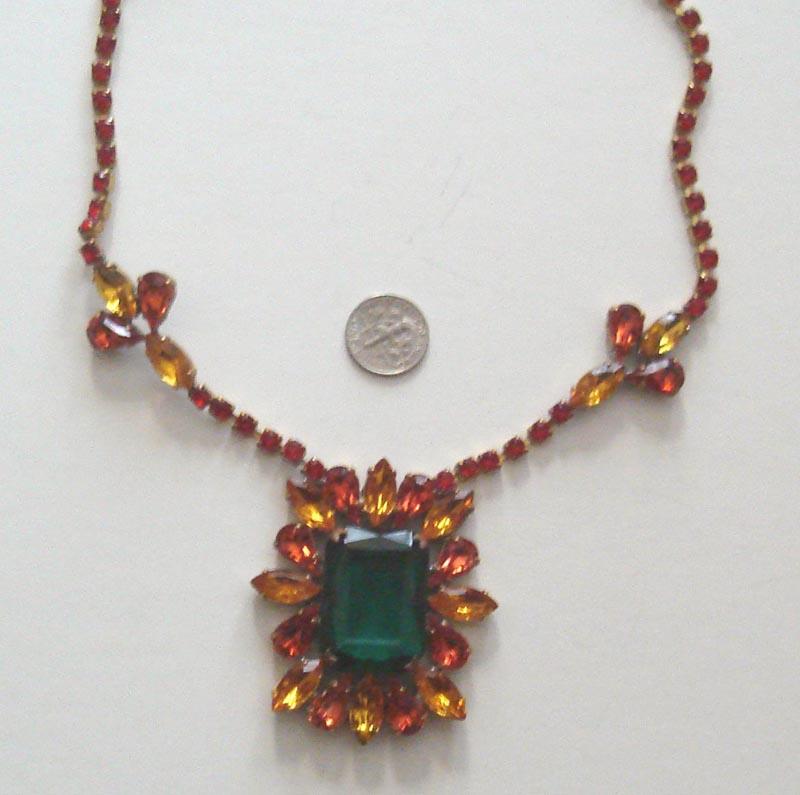 Fabulous Vintage Czech Emerald-Colored Rhinestone & Glass Necklace Fabulous Vintage Czech Emerald-Colored Rhinestone & Glass Necklace