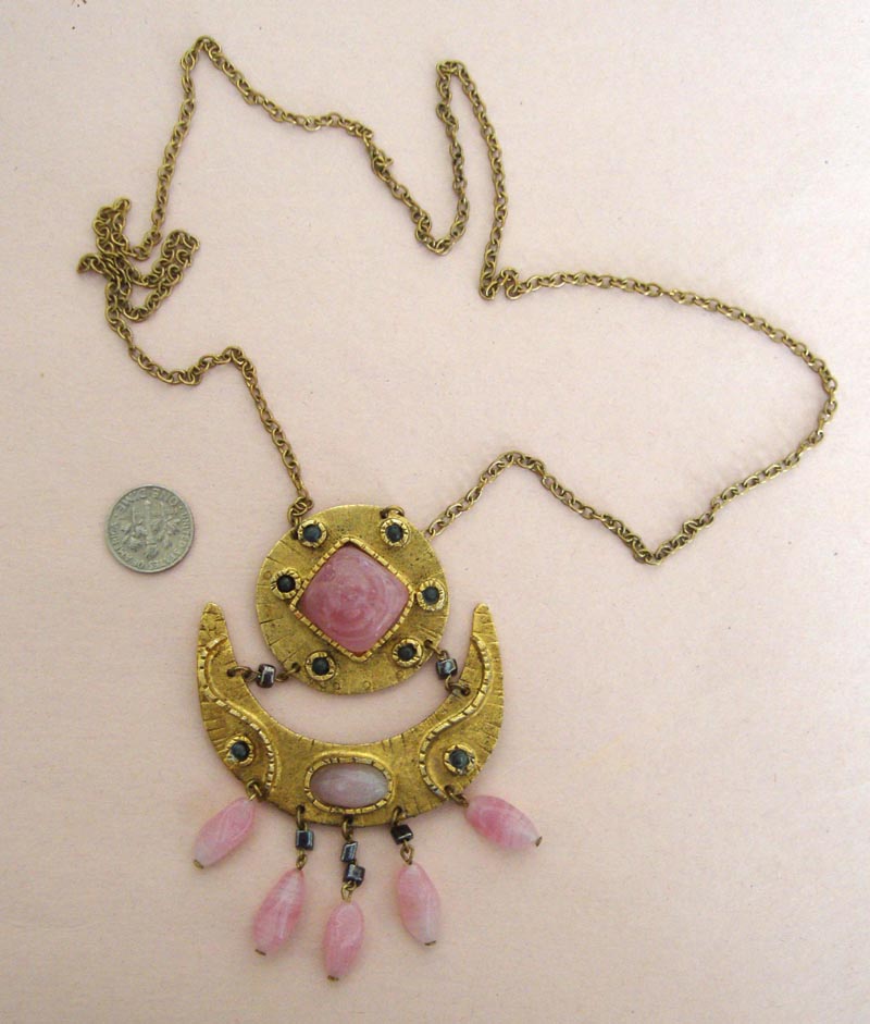 Gorgeous Pink Glass Double-Pendant Necklace: C. 1960s Gorgeous Pink Glass Double-Pendant Necklace: C. 1960s