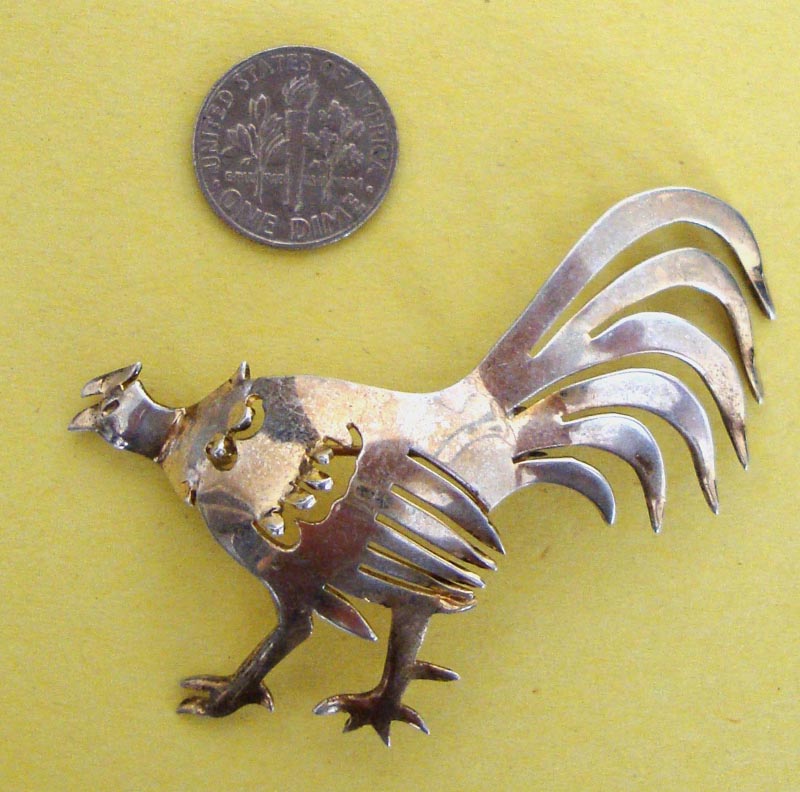 LAST CHANCE! Large, Handsome Rooster Brooch: Sterling Silver; Handmade LAST CHANCE! Large, Handsome Rooster Brooch: Sterling Silver; Handmade