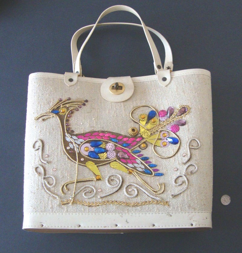 LAST CHANCE! Vintage Jeweled Bird of Paradise Bucket Purse: Enid Collins Style LAST CHANCE! Vintage Jeweled Bird of Paradise Bucket Purse: Enid Collins Style
