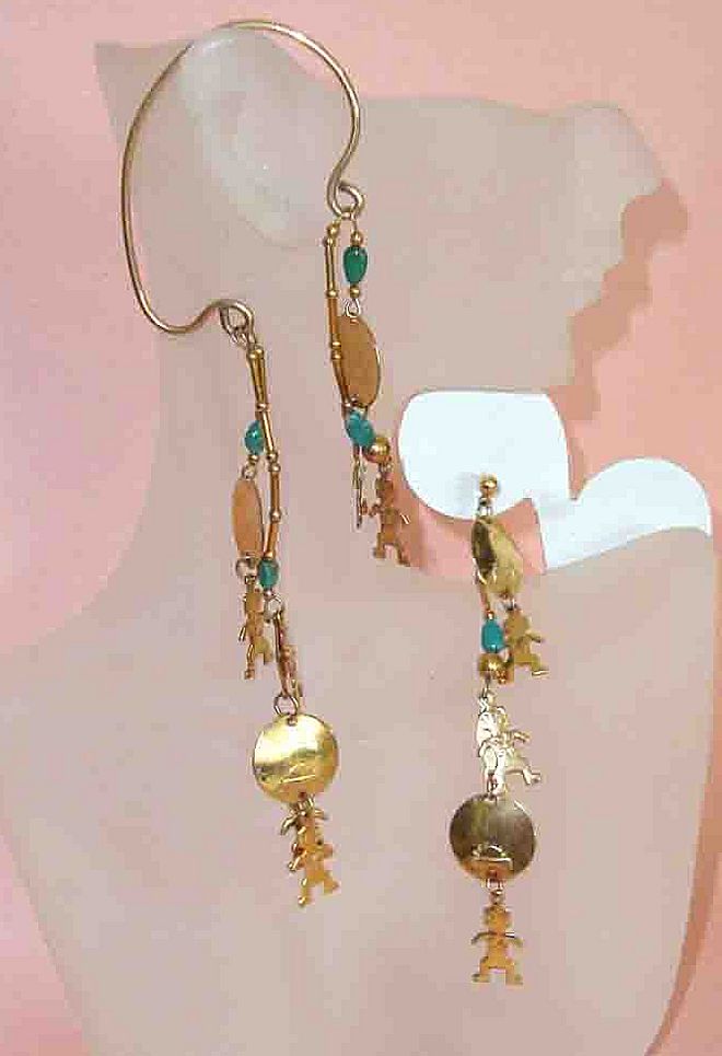 Asymmetrical Shoulder-Duster Earrings: Southwestern Style: Ear Wrap & Pierced Asymmetrical Shoulder-Duster Earrings: Southwestern Style: Ear Wrap & Pierced