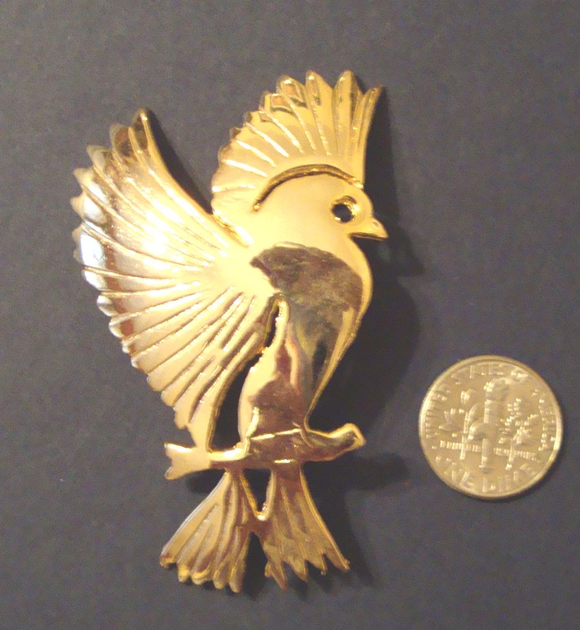 Handsome Mexican-Style Pale-Goldtone Bird Brooch Handsome Mexican-Style Pale-Goldtone Bird Brooch