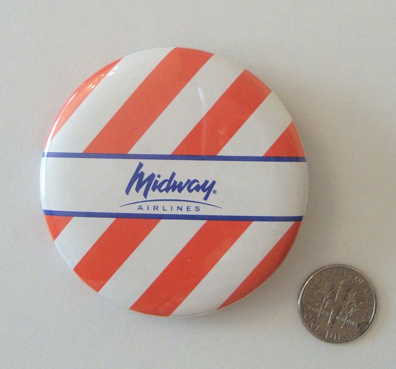 Big MIDWAY AIRLINES Promotional Button: New/Old Stock Big MIDWAY AIRLINES Promotional Button: New/Old Stock
