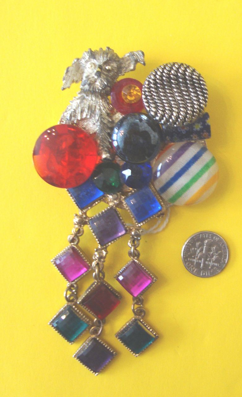 Huge Terrier Dog Brooch: Vintage & New Components: OOAK Huge Terrier Dog Brooch: Vintage & New Components: OOAK