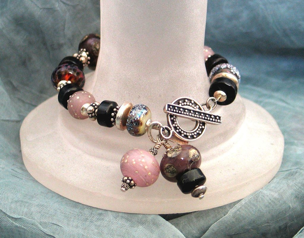 Mahogany Obsidian Lampwork Bracelet by Pilula Jula 'You Wreck Me' Mahogany Obsidian Lampwork Bracelet by Pilula Jula 'You Wreck Me'