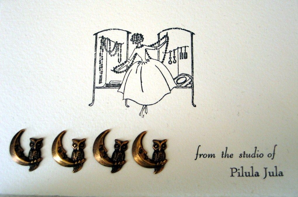 Owl & Moon Antiqued Brass Stamping Component - 11 pieces Owl & Moon Antiqued Brass Stamping Component - 11 pieces