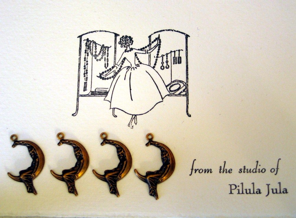 Lady Lounging in a Crescent Moon Charm - Antiqued Brass - 4 pieces Lady Lounging in a Crescent Moon Charm - Antiqued Brass - 4 pieces