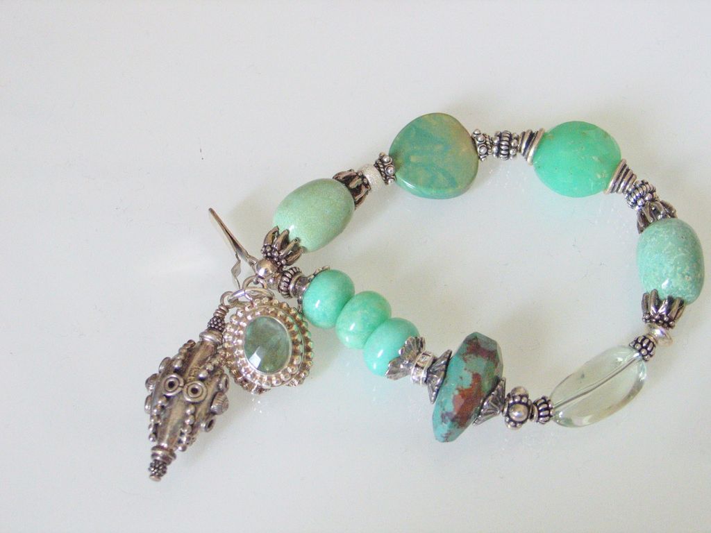 Turquoise, Chrysoprase, Prasiolite Seafoam Greens Bracelet by Pilula Jula 'Time Out' Turquoise, Chrysoprase, Prasiolite Seafoam Greens Bracelet by Pilula Jula 'Time Out'