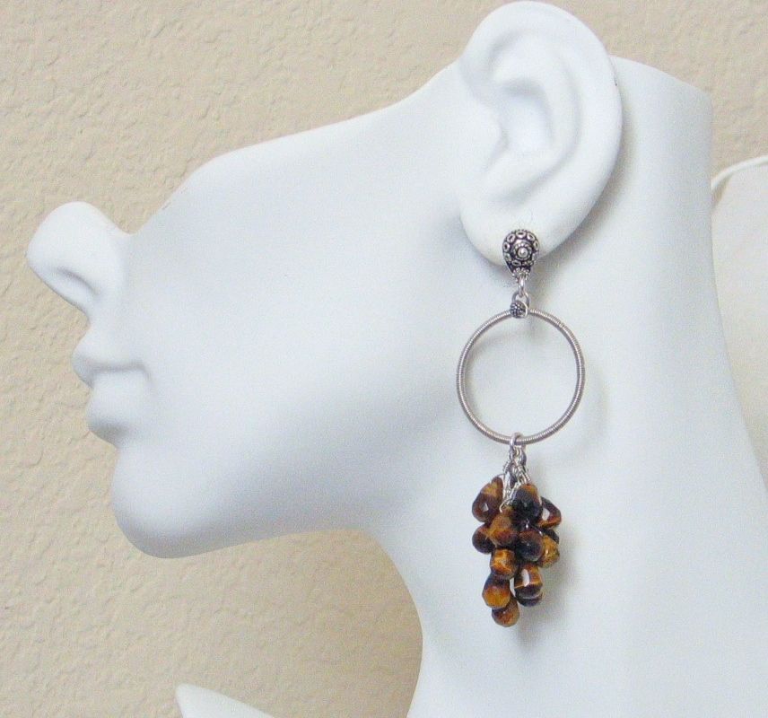 Cluster Hoop Earrings with Tigereye by Pilula Jula 'Harmonium' Cluster Hoop Earrings with Tigereye by Pilula Jula 'Harmonium'