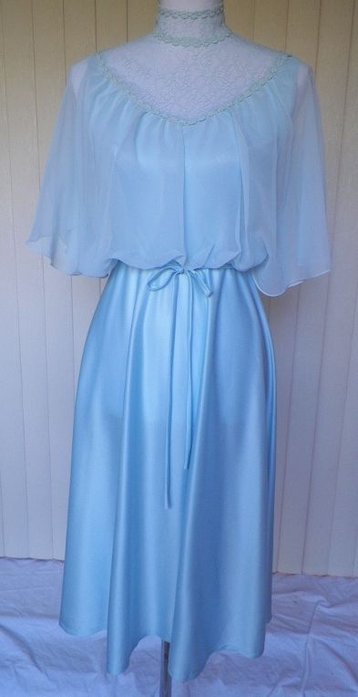 1970s Baby Blue Disco Dress with Caped Bodice 1970s Baby Blue Disco Dress with Caped Bodice