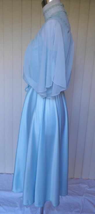 1970s Baby Blue Disco Dress with Caped Bodice 1970s Baby Blue Disco Dress with Caped Bodice