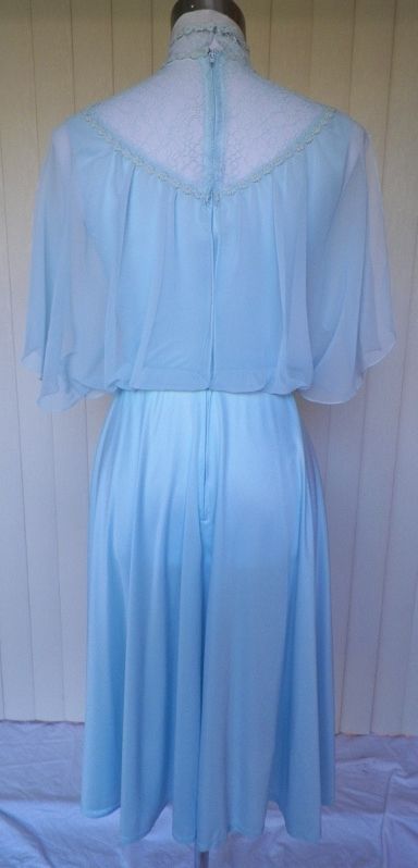1970s Baby Blue Disco Dress with Caped Bodice 1970s Baby Blue Disco Dress with Caped Bodice