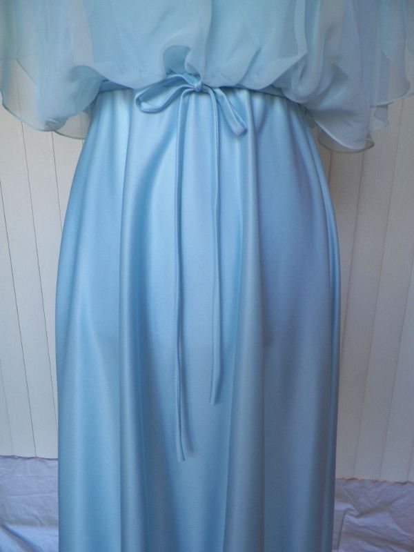 1970s Baby Blue Disco Dress with Caped Bodice 1970s Baby Blue Disco Dress with Caped Bodice