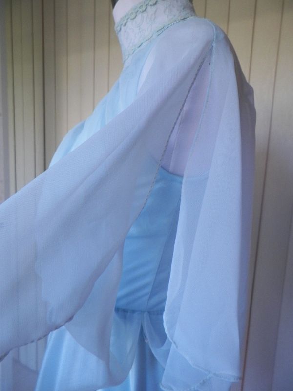 1970s Baby Blue Disco Dress with Caped Bodice 1970s Baby Blue Disco Dress with Caped Bodice