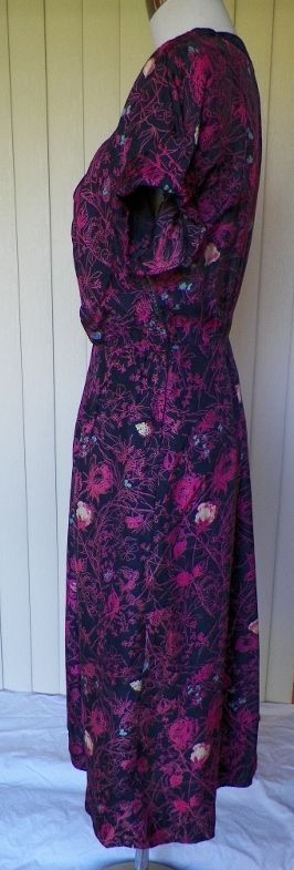 1940s Navy Blue Dress w/ Pink Floral Design 1940s Navy Blue Dress w/ Pink Floral Design