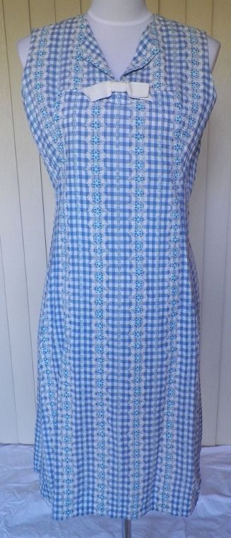 1960s Blue & White Checked Cotton House Dress 1960s Blue & White Checked Cotton House Dress