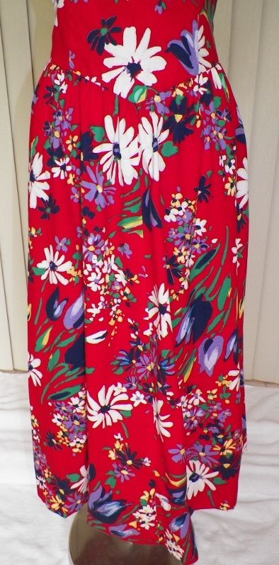 1980s Red Cotton Sun Dress w/Floral Design 1980s Red Cotton Sun Dress w/Floral Design