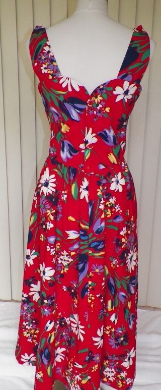 1980s Red Cotton Sun Dress w/Floral Design 1980s Red Cotton Sun Dress w/Floral Design