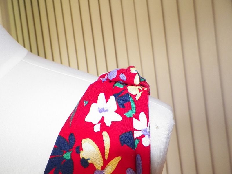 1980s Red Cotton Sun Dress w/Floral Design 1980s Red Cotton Sun Dress w/Floral Design