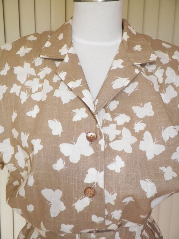 1980s Taupe Dress w/Butterfly Design 1980s Taupe Dress w/Butterfly Design
