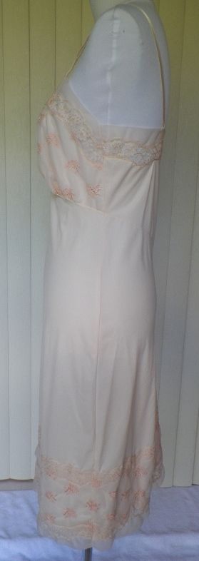 1960s Light Peach Nylon Slip with Embroidery 1960s Light Peach Nylon Slip with Embroidery
