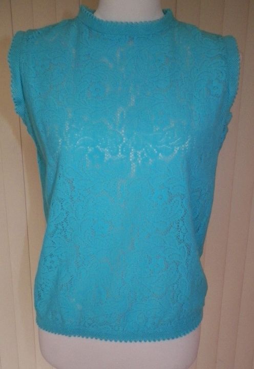 1970s Blue Lacy Look Pull Over Blouse 1970s Blue Lacy Look Pull Over Blouse