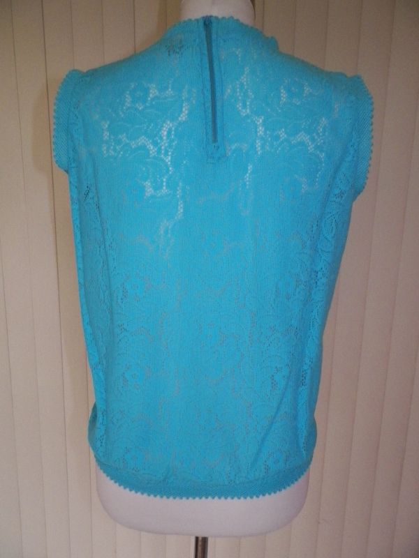 1970s Blue Lacy Look Pull Over Blouse 1970s Blue Lacy Look Pull Over Blouse