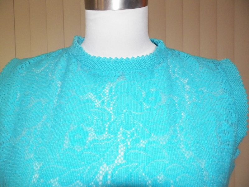1970s Blue Lacy Look Pull Over Blouse 1970s Blue Lacy Look Pull Over Blouse