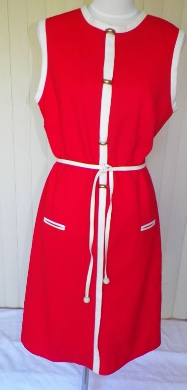 1960s Red & White Polyester Tunic Dress 1960s Red & White Polyester Tunic Dress