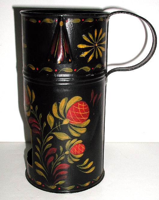 Highly Unusual Vintage Tole Toleware Floral Hand Painted Candle Lantern Highly Unusual Vintage Tole Toleware Floral Hand Painted Candle Lantern