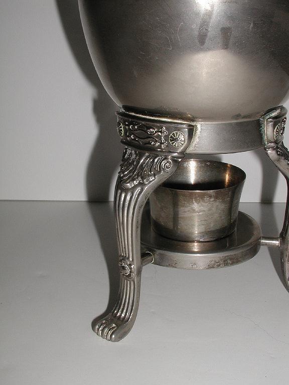 Ornate Silverplate & Glass Footed Coffee Carafe & Warmer Ornate Silverplate & Glass Footed Coffee Carafe & Warmer
