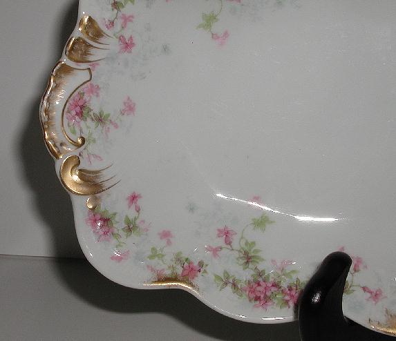 Jean Pouyat French Limoges JPL Celery Dish Pink Flowers Embossing Scalloped Brushed Gold Jean Pouyat French Limoges JPL Celery Dish Pink Flowers Embossing Scalloped Brushed Gold