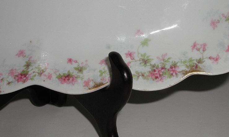 Jean Pouyat French Limoges JPL Celery Dish Pink Flowers Embossing Scalloped Brushed Gold Jean Pouyat French Limoges JPL Celery Dish Pink Flowers Embossing Scalloped Brushed Gold