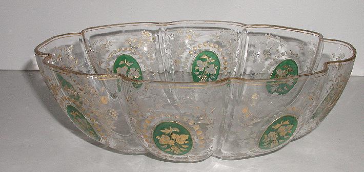 Astonishing Venetian Glass Oval Melon Bowl Cameo Paneled Insets Gold Grapes Leaves Frosted Beading Frosted Surrounding Grapes & Leaves Fluting Astonishing Venetian Glass Oval Melon Bowl Cameo Paneled Insets Gold Grapes Leaves Frosted Beading Frosted Surrounding Grapes & Leaves Fluting