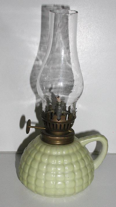 1800s Petite Custard Glass Beehive Finger Oil Lamp 1800s Petite Custard Glass Beehive Finger Oil Lamp