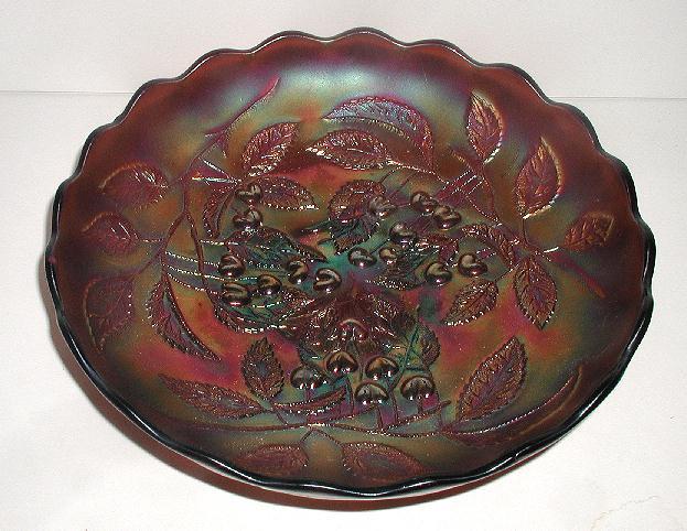 Fabulous Quite Scarce Millersburg Carnival Glass Amethyst Hanging Cherries 10" Ice Cream Bowl 1909-1911 Fabulous Quite Scarce Millersburg Carnival Glass Amethyst Hanging Cherries 10" Ice Cream Bowl 1909-1911