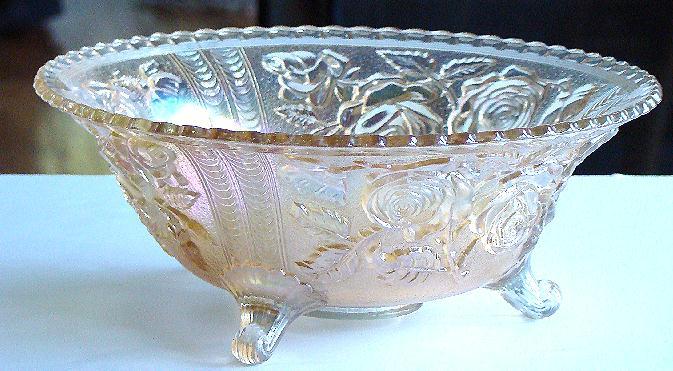 Lovely Imperial Glass Carnival Glass Lustre Rose Footed Fruit Bowl Clambroth Color Lovely Imperial Glass Carnival Glass Lustre Rose Footed Fruit Bowl Clambroth Color
