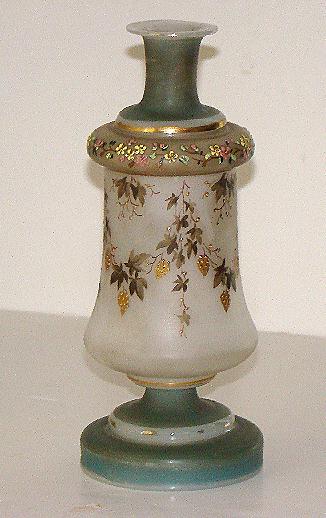 Amazing Bristol Glass Vase Enameled Gold Grape Clusters Flowers Amazing Bristol Glass Vase Enameled Gold Grape Clusters Flowers