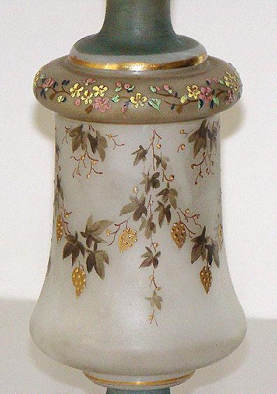Amazing Bristol Glass Vase Enameled Gold Grape Clusters Flowers Amazing Bristol Glass Vase Enameled Gold Grape Clusters Flowers