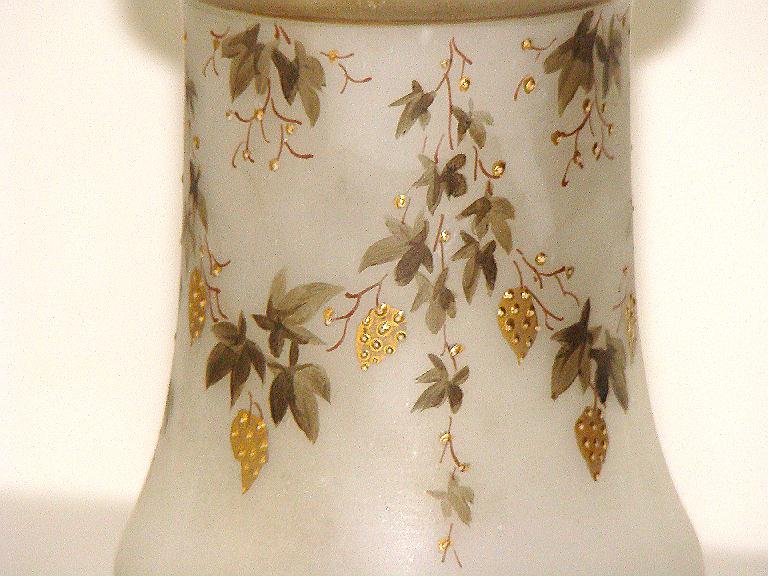 Amazing Bristol Glass Vase Enameled Gold Grape Clusters Flowers Amazing Bristol Glass Vase Enameled Gold Grape Clusters Flowers