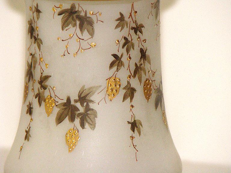 Amazing Bristol Glass Vase Enameled Gold Grape Clusters Flowers Amazing Bristol Glass Vase Enameled Gold Grape Clusters Flowers